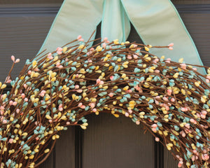 Aqua Yellow Pink Pip Berry Wreath