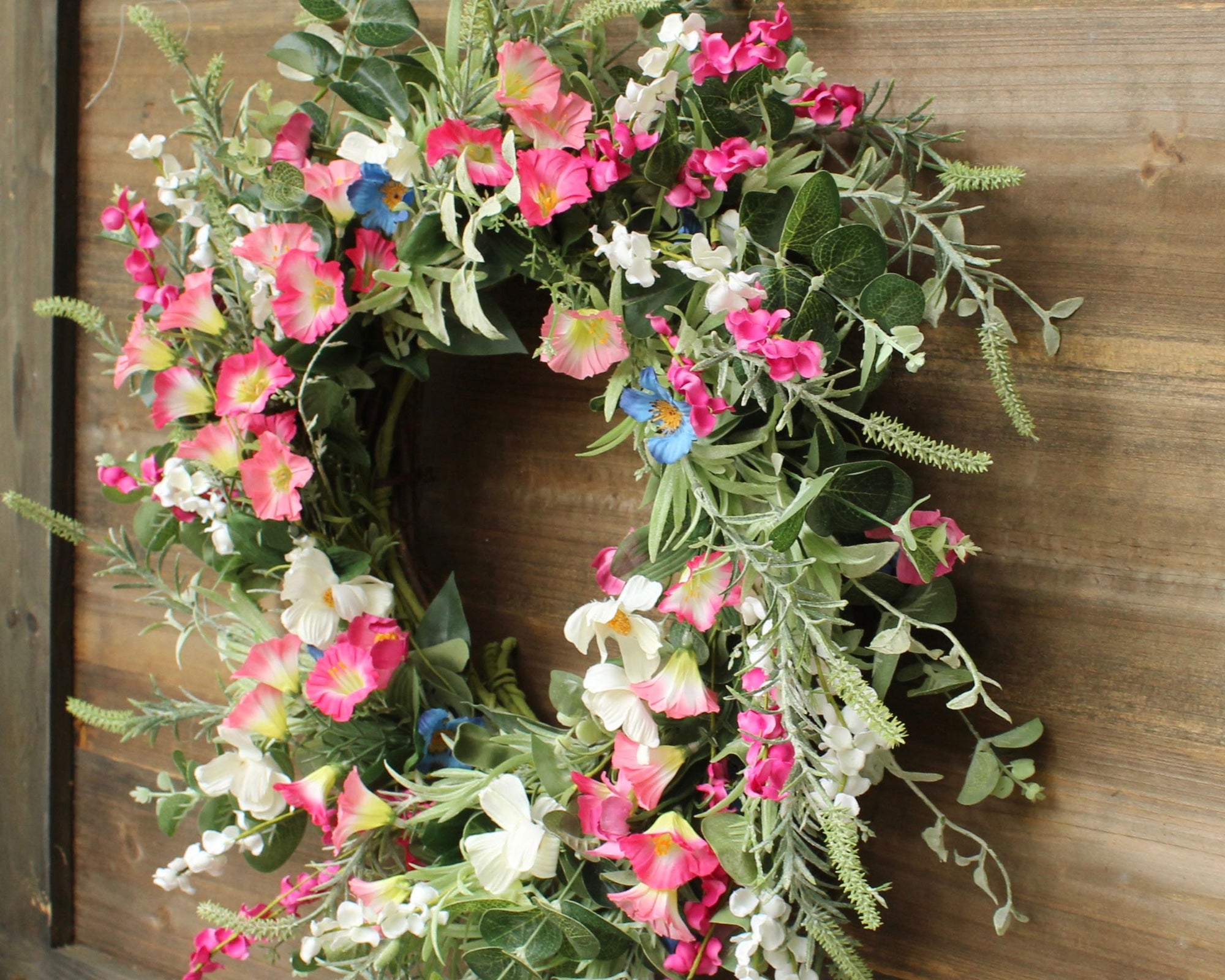 Summer Wreath - Floral Door Wreath- Farmhouse Wreath - Eucalyptus Wreath
