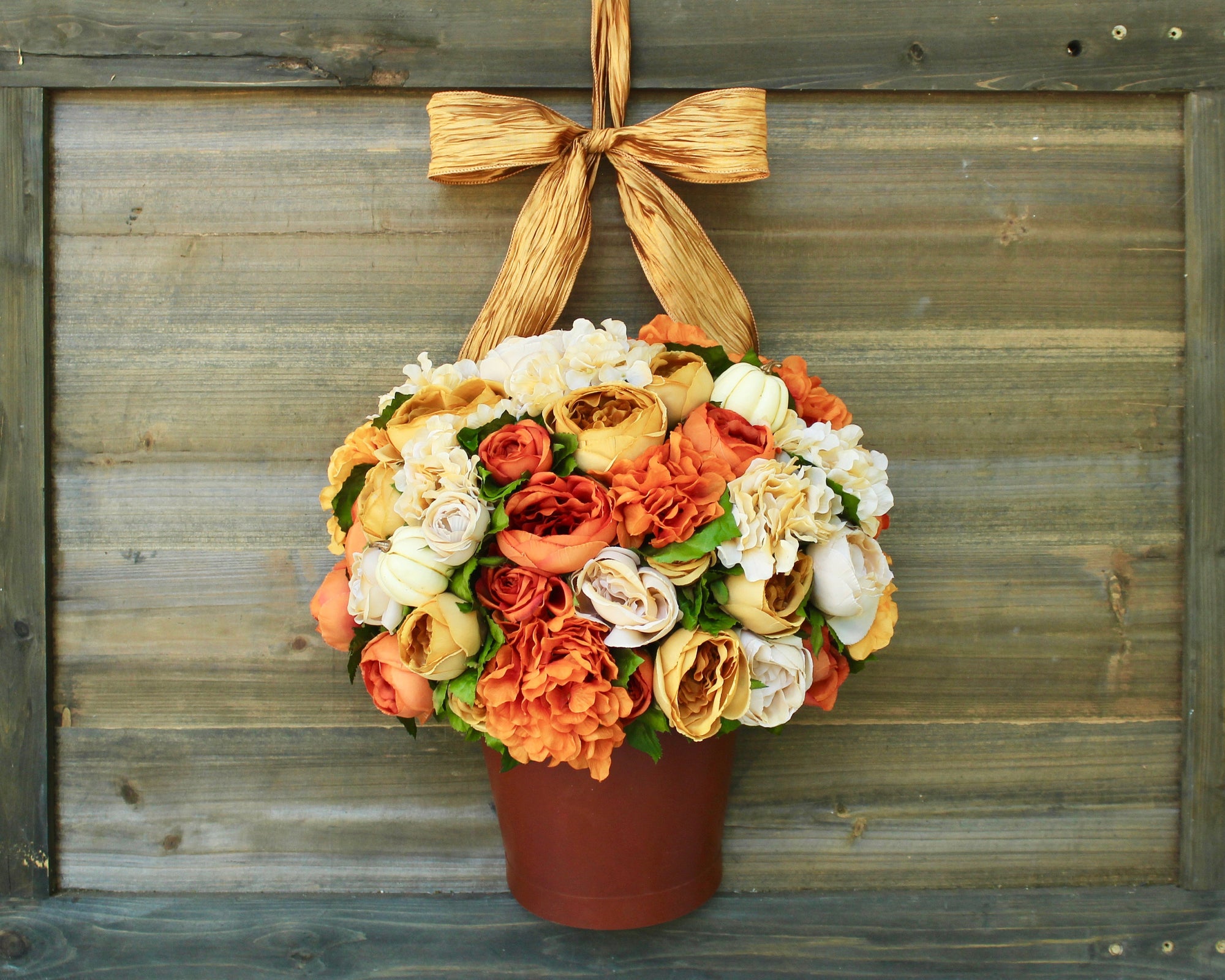 Fall Hydrangea Peony Flower Pail Door Hanger