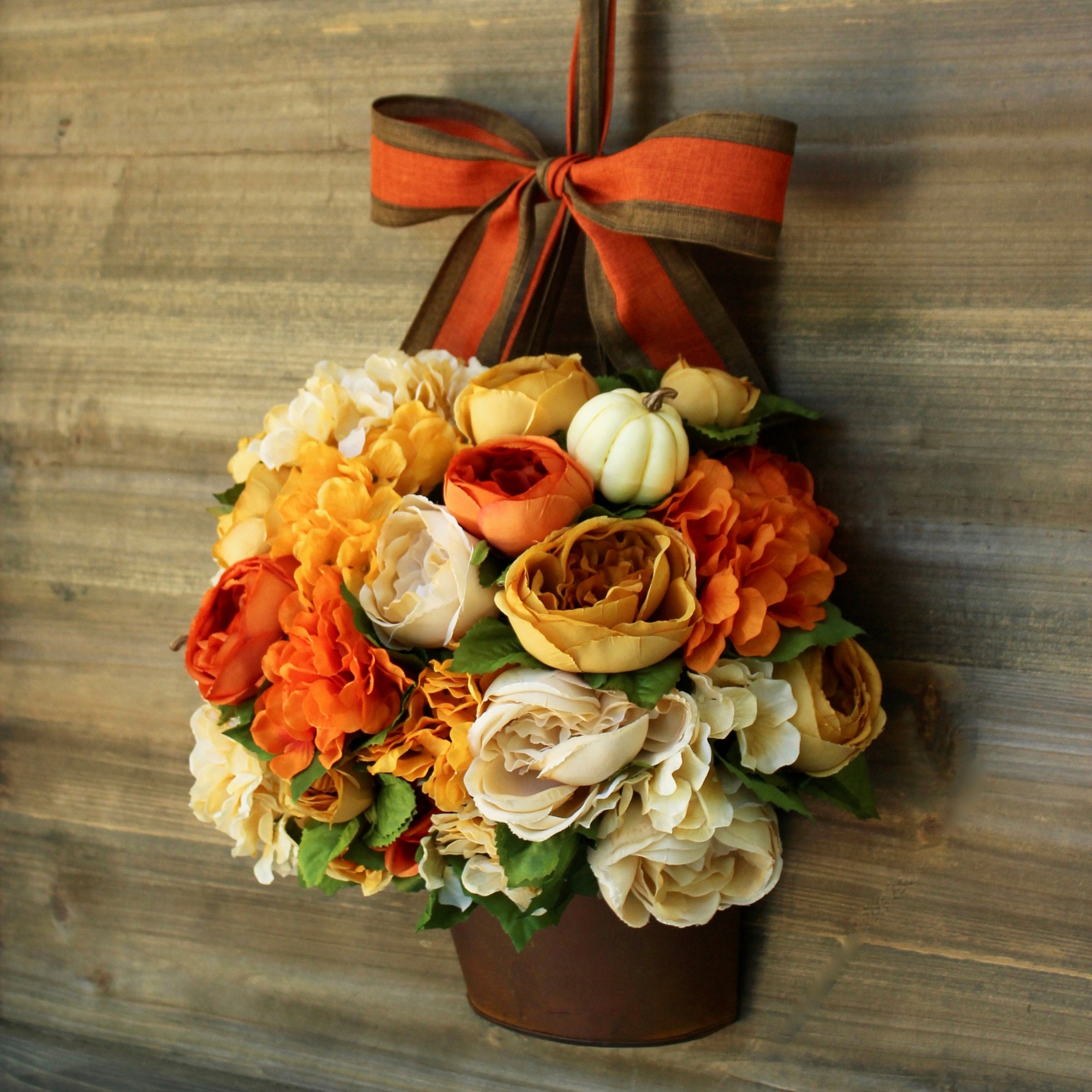 Fall Hydrangea Peony Flower Pail Door Hanger