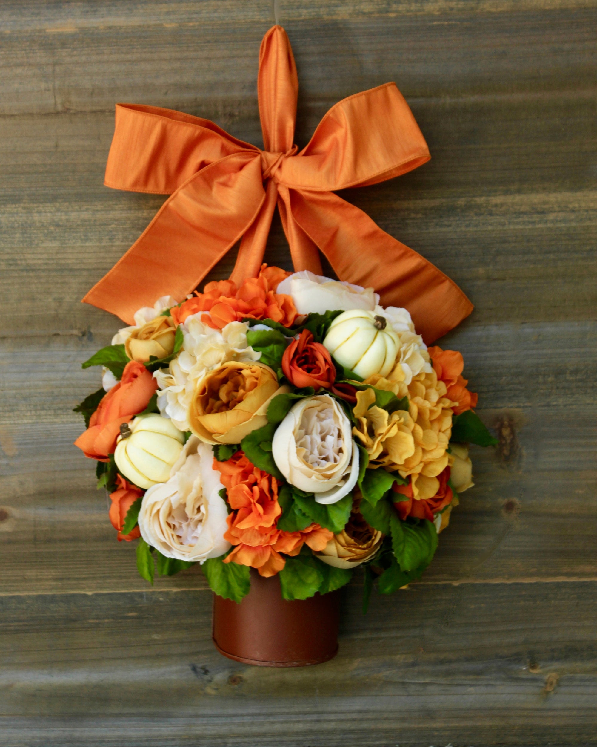Fall Hydrangea Peony Flower Pail Door Hanger