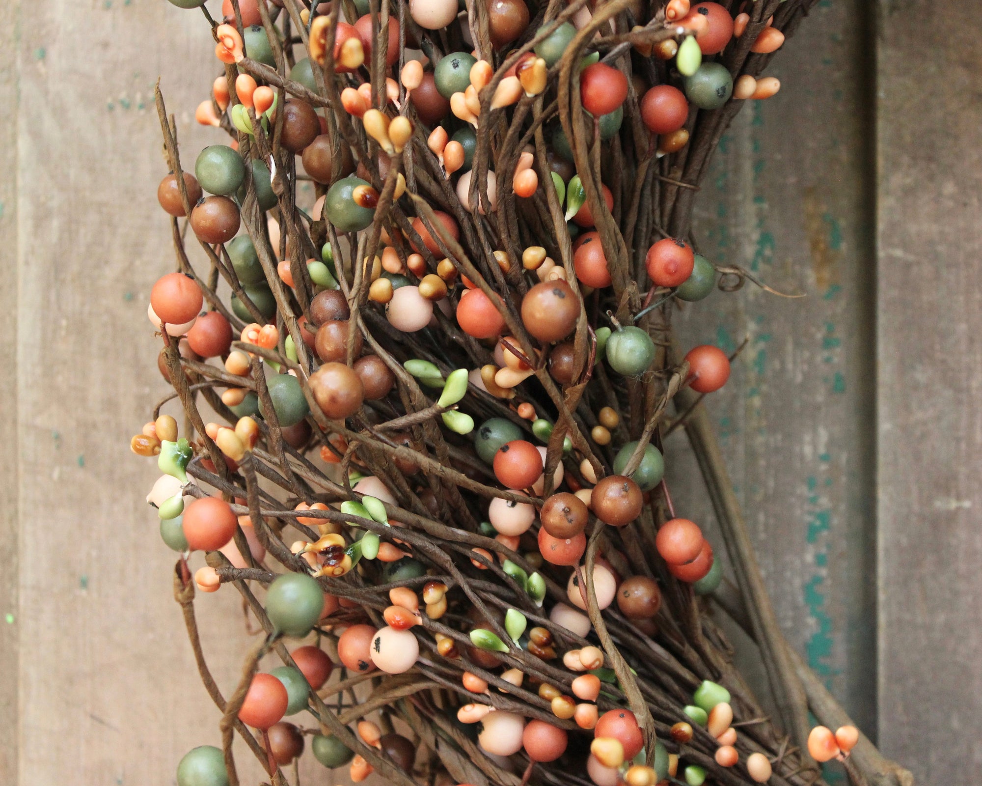 Pink Green Brown Berry Wreath with Bow