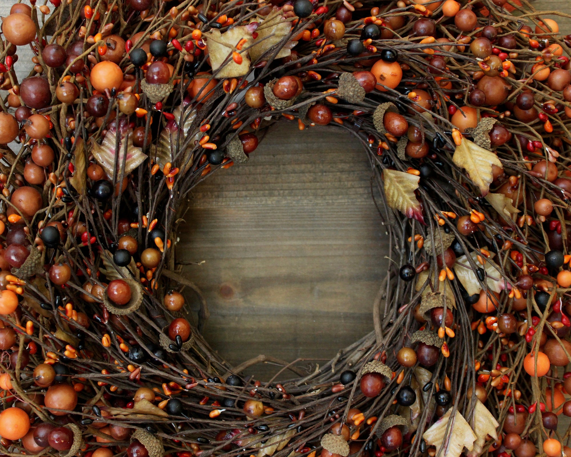Fall Orange Berry Acorn Wreath with Bow