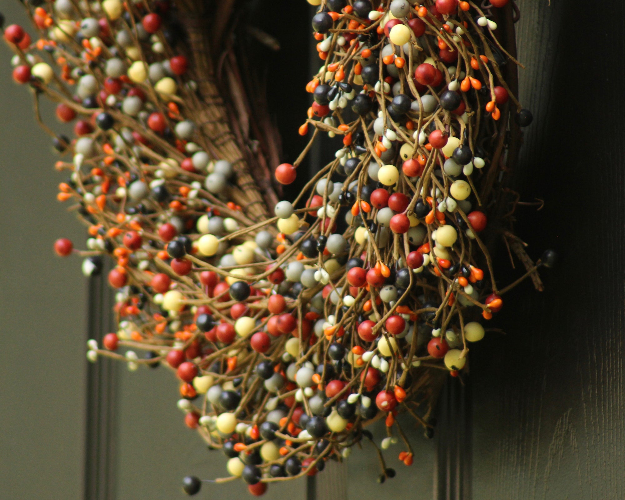 Orange Grey Black Cream Berry Wreath with Bow