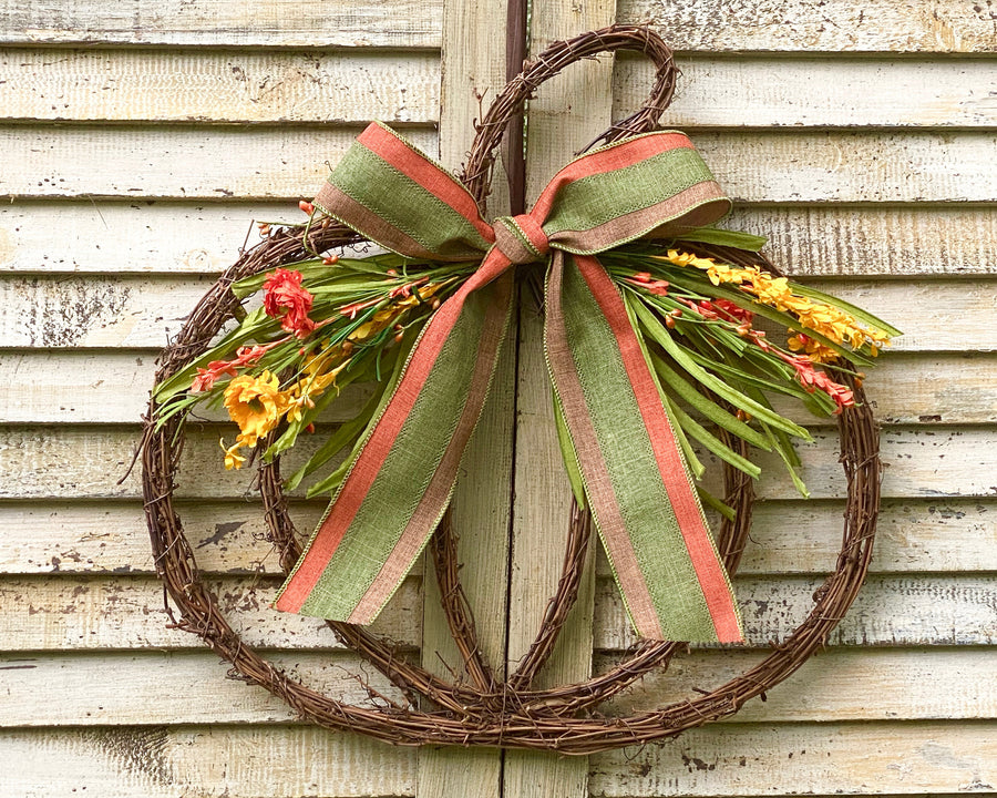 Grapevine Pumpkin Wreath with Florals