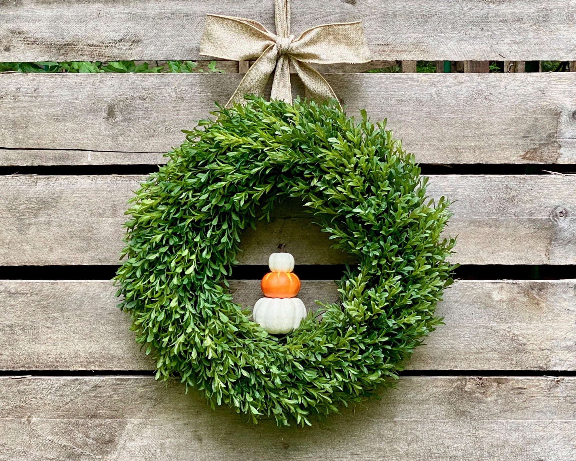Fall Boxwood Wreath with Removable Pumpkins