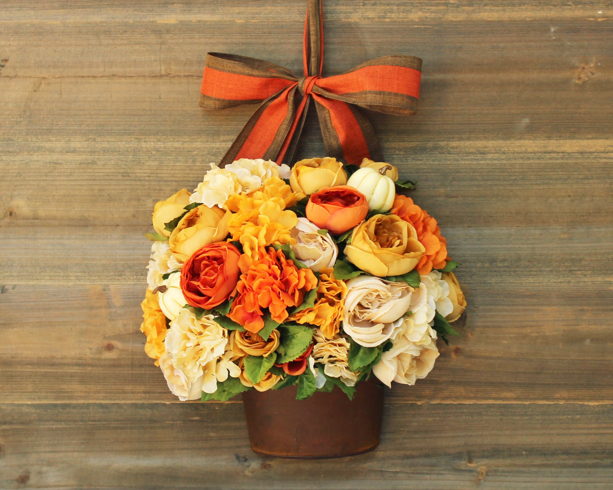 Fall Hydrangea Peony Flower Pail Door Hanger