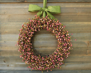 Green and Pink Wreath - Everyday Wreath - Spring Summer or Fall Wreath