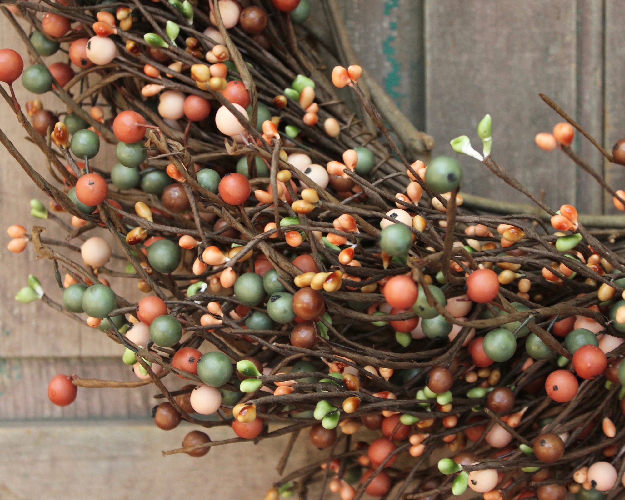 Pink Green Brown Berry Wreath with Bow