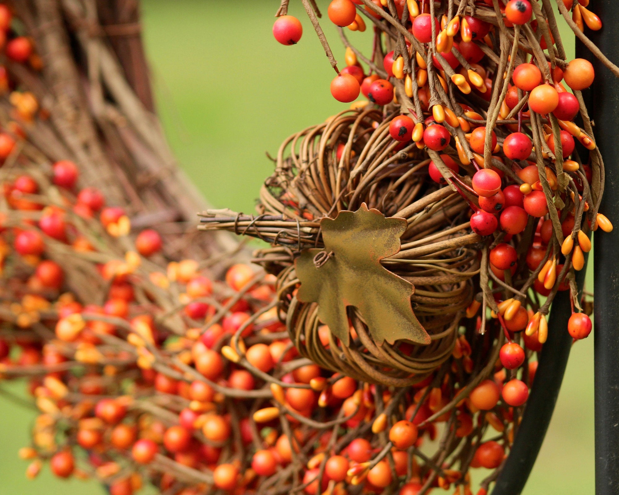 Orange Berry Wreath with Grapevine Pumpkin & Bow