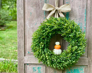 Fall Boxwood Wreath with Removable Pumpkins