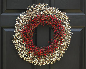 Holiday wreath, holiday decor, christmas wreath, gift for her, red and cream berry wreath, winter door decor