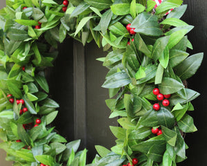 Holiday wreath, holiday decor, Christmas wreath, laurel wreath with red berries