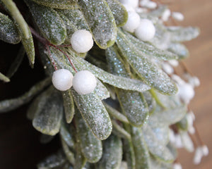 Holiday wreath, holiday decor, Christmas wreath, sparkling mistletoe greenery wreath, cream berry wreath