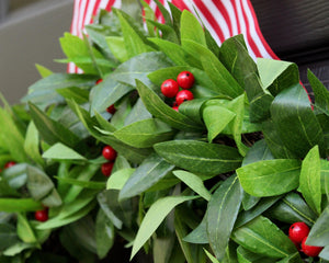 Holiday wreath, holiday decor, Christmas wreath, laurel wreath with red berries