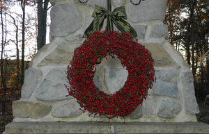 Bright Red Berry Wreath with Green Leaves with Bow