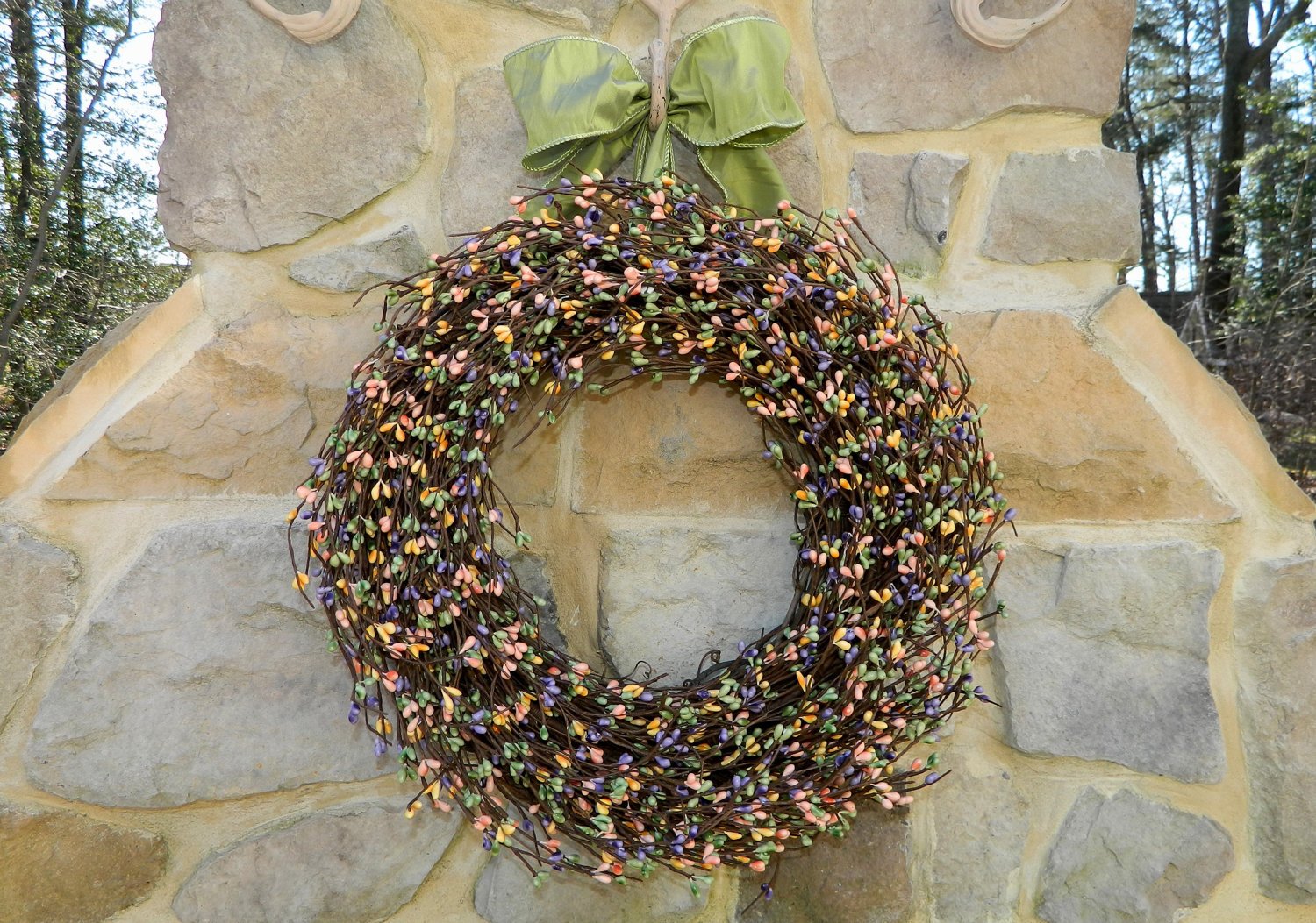 Mixed Spring Pip Berry Wreath with Bow