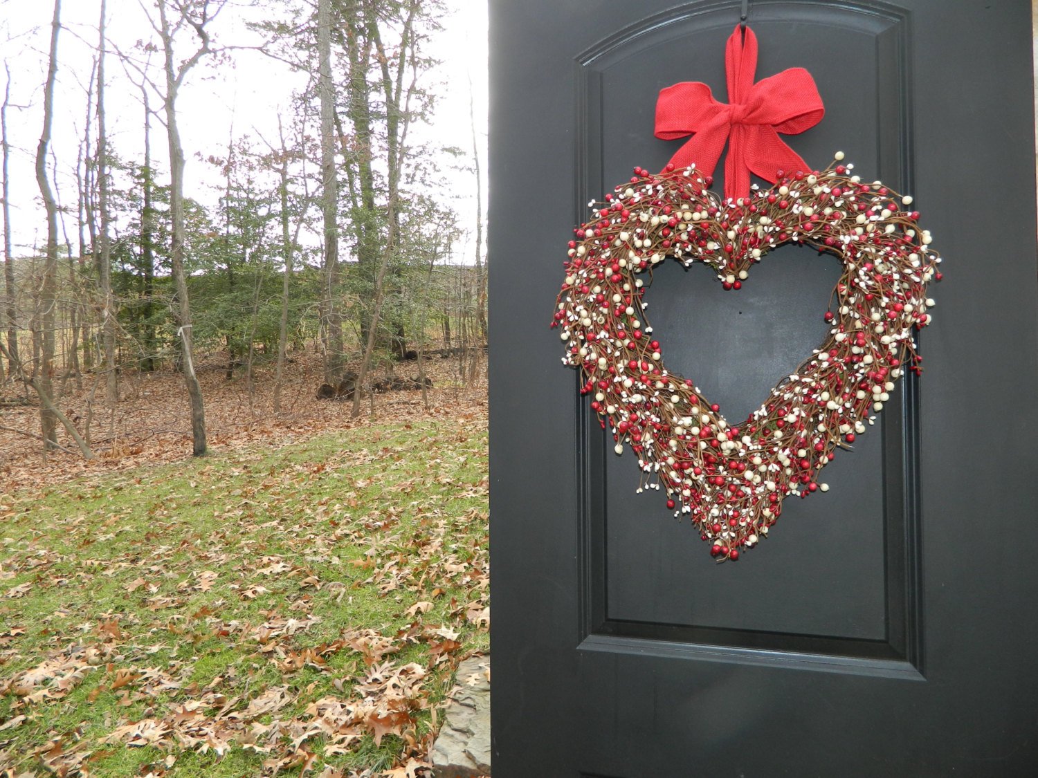 Berry Valentine Heart Wreath with Bow