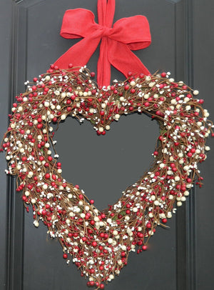 Berry Valentine Heart Wreath with Bow