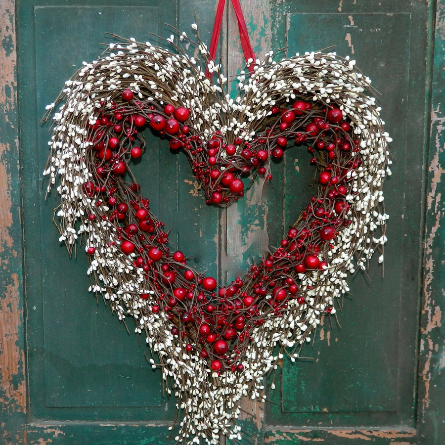 Red and Cream Heart Wreath