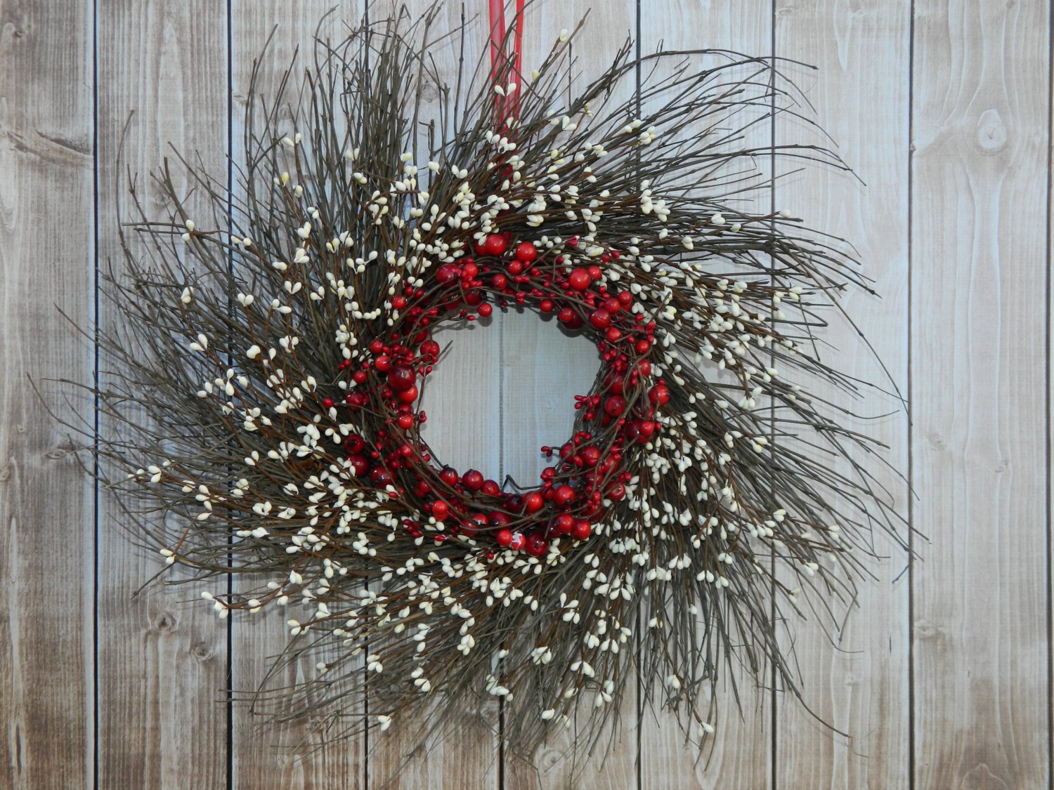 Primitive Red and Cream Berry Wreath