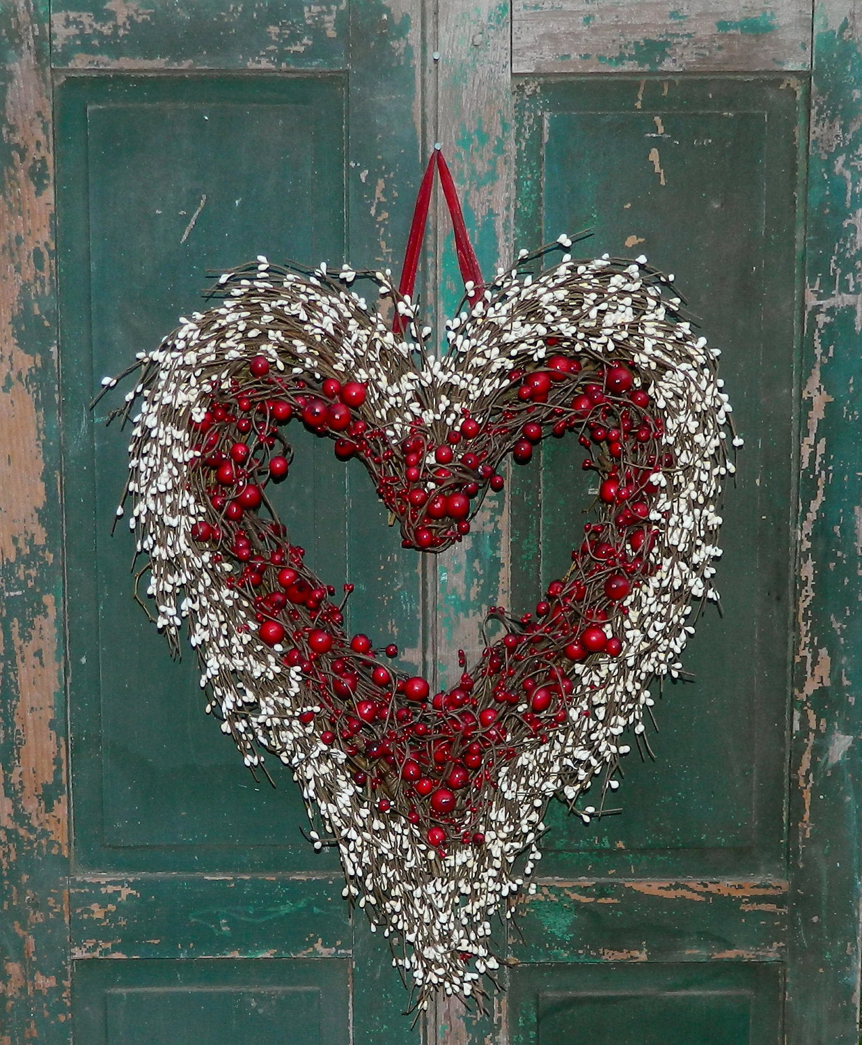 Red and Cream Heart Wreath