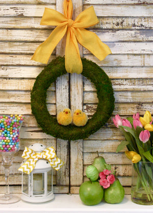 Spring Wreath - Easter Wreath - Chickadee Decoration - Moss Wreath