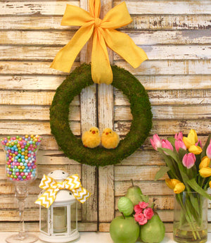 Spring Wreath - Easter Wreath - Chickadee Decoration - Moss Wreath