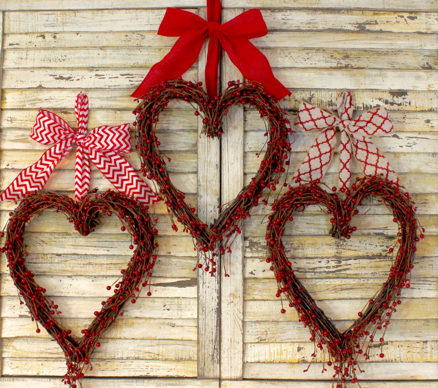 Marvelous Red Heart Wreath with Bow